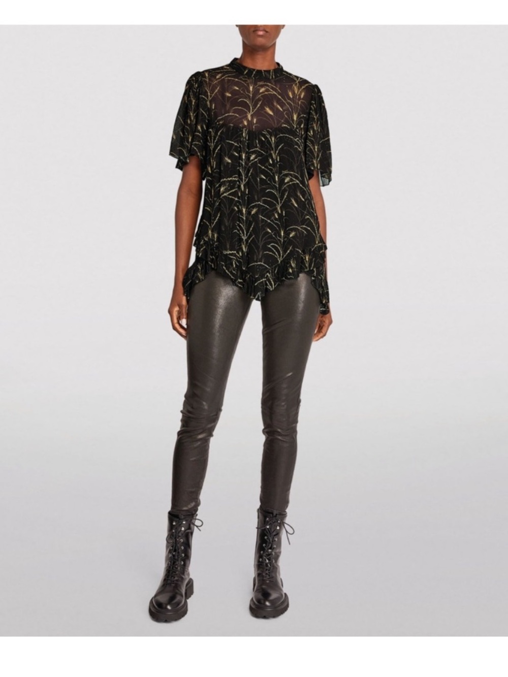 AllSaints Nico Lowesoft Top with Asymmetrical Hem - Sheer Print